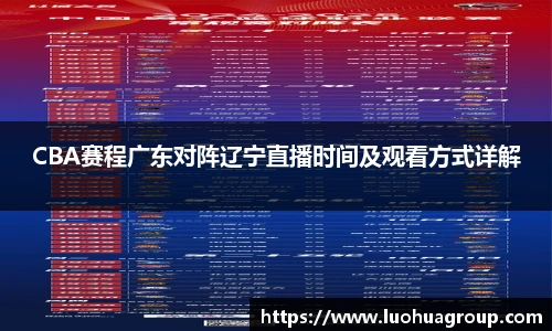 CBA赛程广东对阵辽宁直播时间及观看方式详解